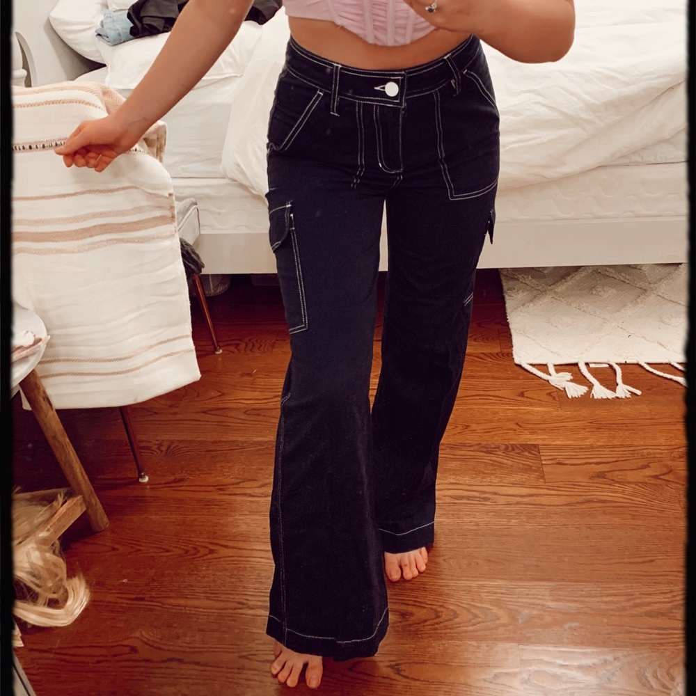 trendy white seam detailed pants